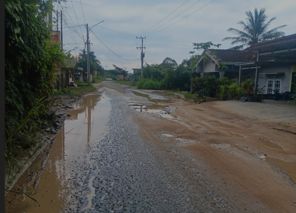 Jalan Ranau Desa Sukajaya Rusak Parah, Warga Terpaksa Tambal dengan Tanah Liat