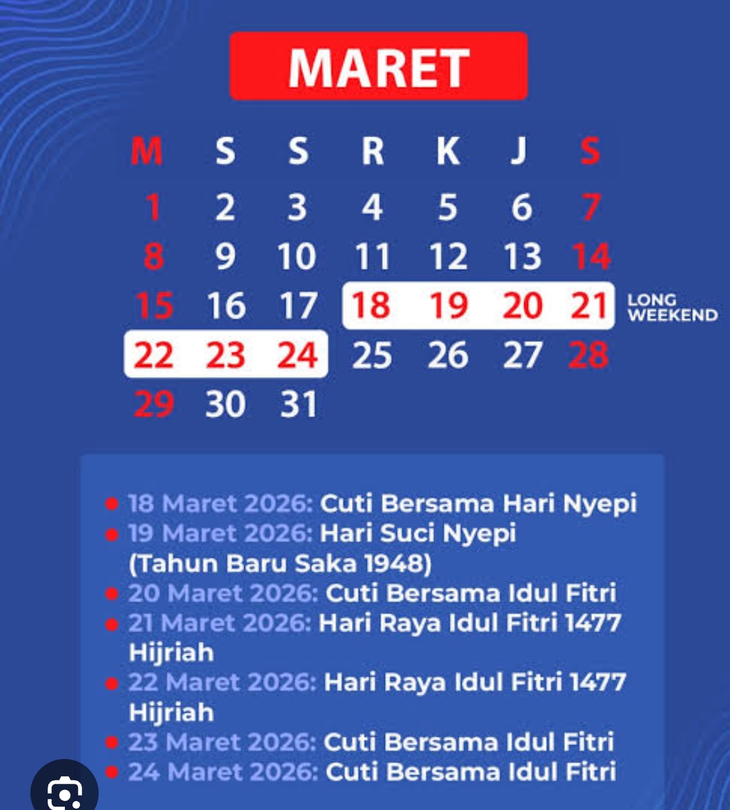 Jadwal Libur Nasional dan Hari Penting Maret 2026, Nyepi dan Idul Fitri Berdekatan