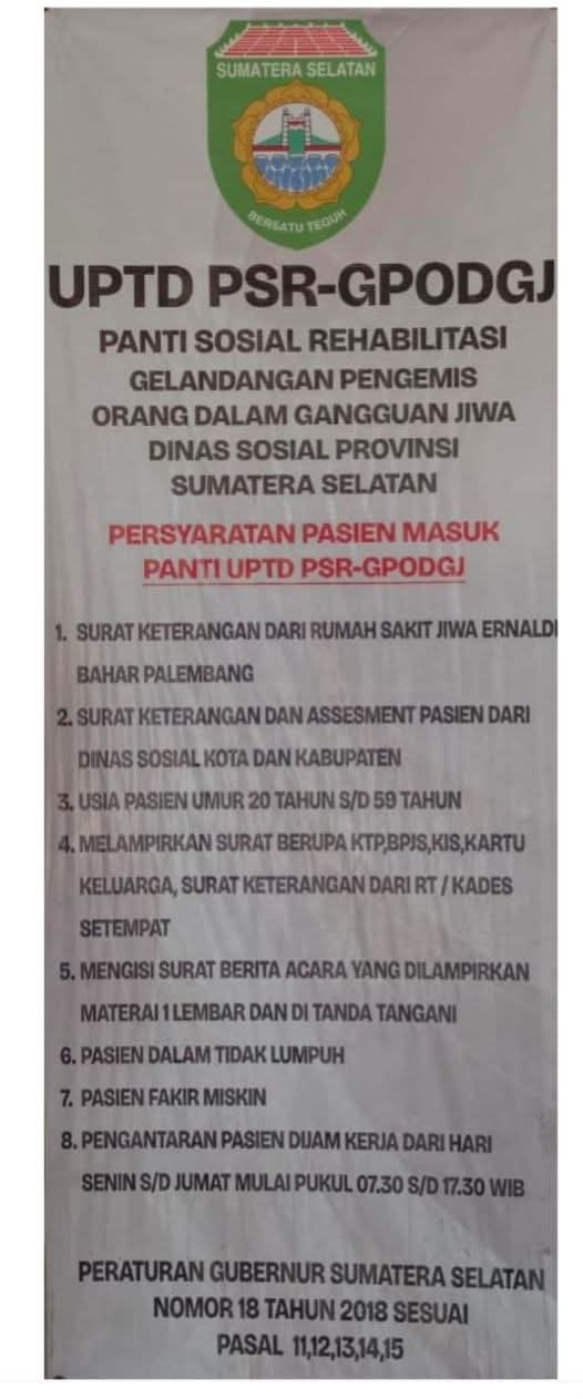 Dinsos Sumsel Perketat Syarat Masuk Panti ODGJ, Wajib Lengkapi Dokumen