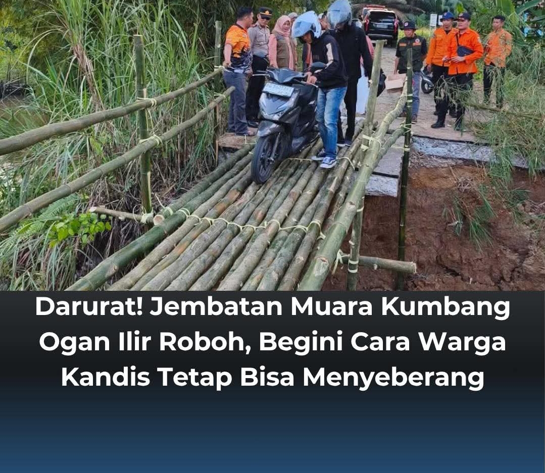 Darurat! Jembatan Muara Kumbang Ogan Ilir Roboh, Warga Kandis Cari Cara Bertahan Menyeberang