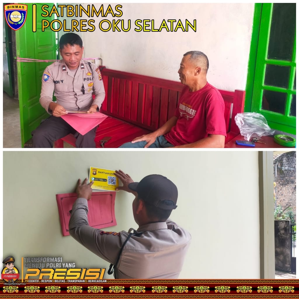 Polres OKU Selatan Melalui Binmas Sosialisasikan Nomor Bantuan Polisi dengan Menempelkan Stiker