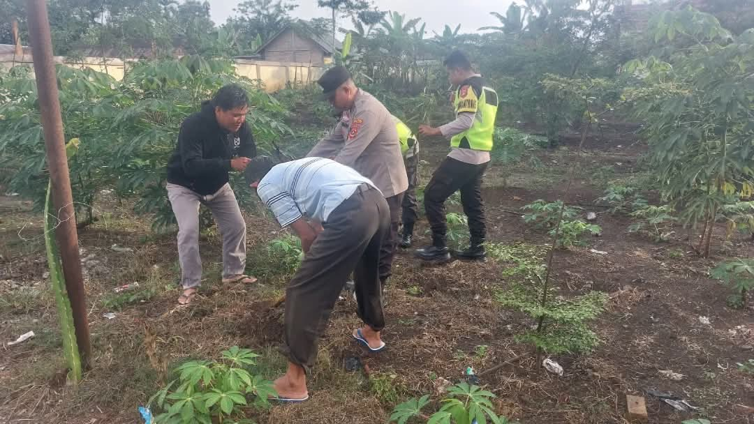 Personel Polsek Kisam Tinggi OKU Selatan Bantu Warga Bersihkan Kebun