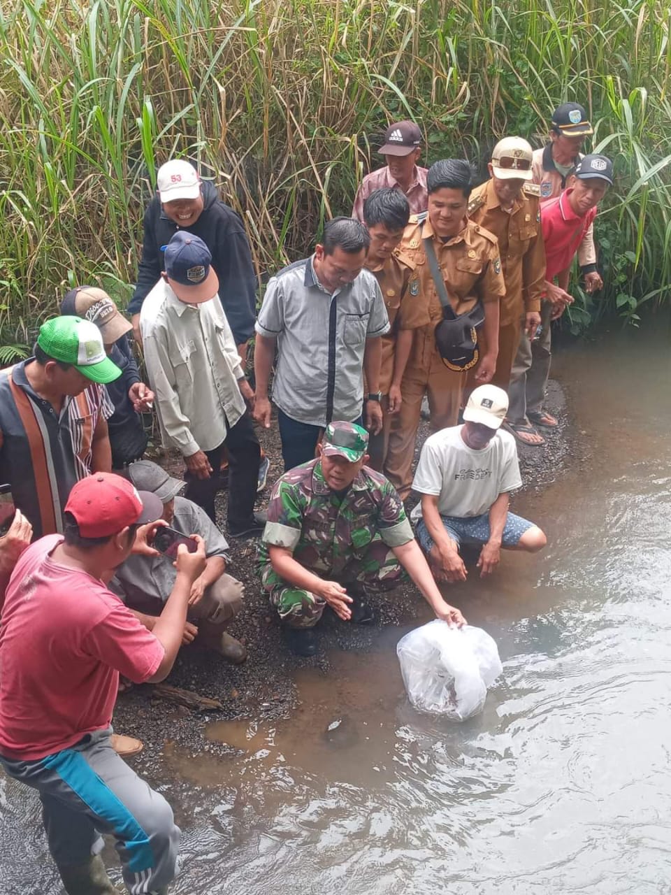 Secara Swadaya Warga Kemu Raya OKU Selatan Tabur Benih Ikan di Sungai