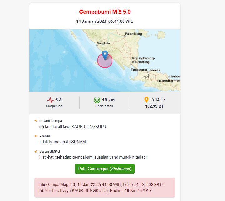 Gempa M5.3 Guncang Kaur Bengkulu, Waspadai Gempa Susulan!