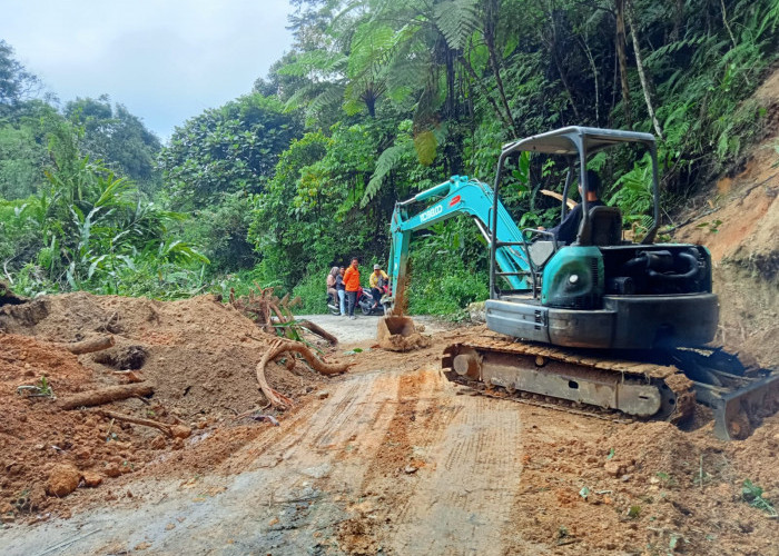  BPBD OKU Selatan Bersihkan Material Longsor di Perbatasan Desa Pulau Beringin dan Desa Tanjung Bulan