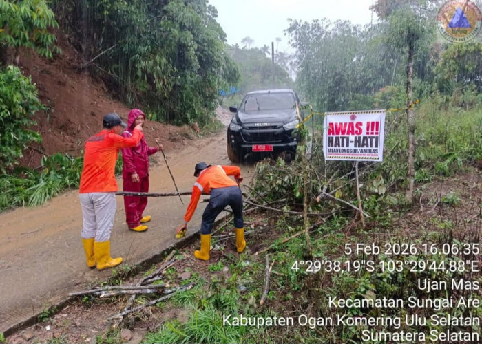 BPBD OKU Selatan Tinjau Lokasi Longsor di Sungai Are, Akses Jalan Kembali Bisa Dilalui