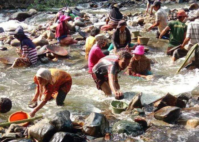 Sedang Ramai, Warga Ujan Mas Sungai Are Turun Ke Sungai Menambang Biji Emas