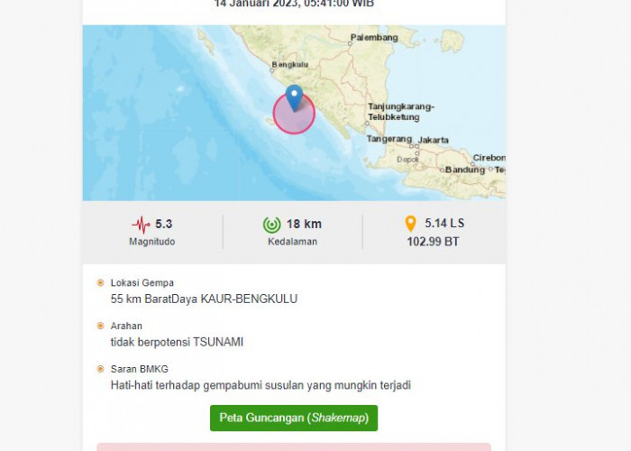 Gempa M5.3 Guncang Kaur Bengkulu, Waspadai Gempa Susulan!